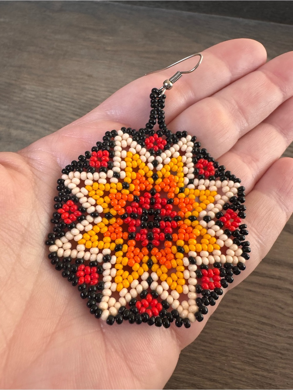 NEW Handmade Beaded Starburst Earrings in Black, Yellow, Orange & Red - Picture 3 of 3
